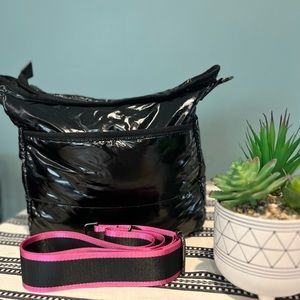 Haute Shore, Black Shiny Puffer Crossbody Bag, with Straps
